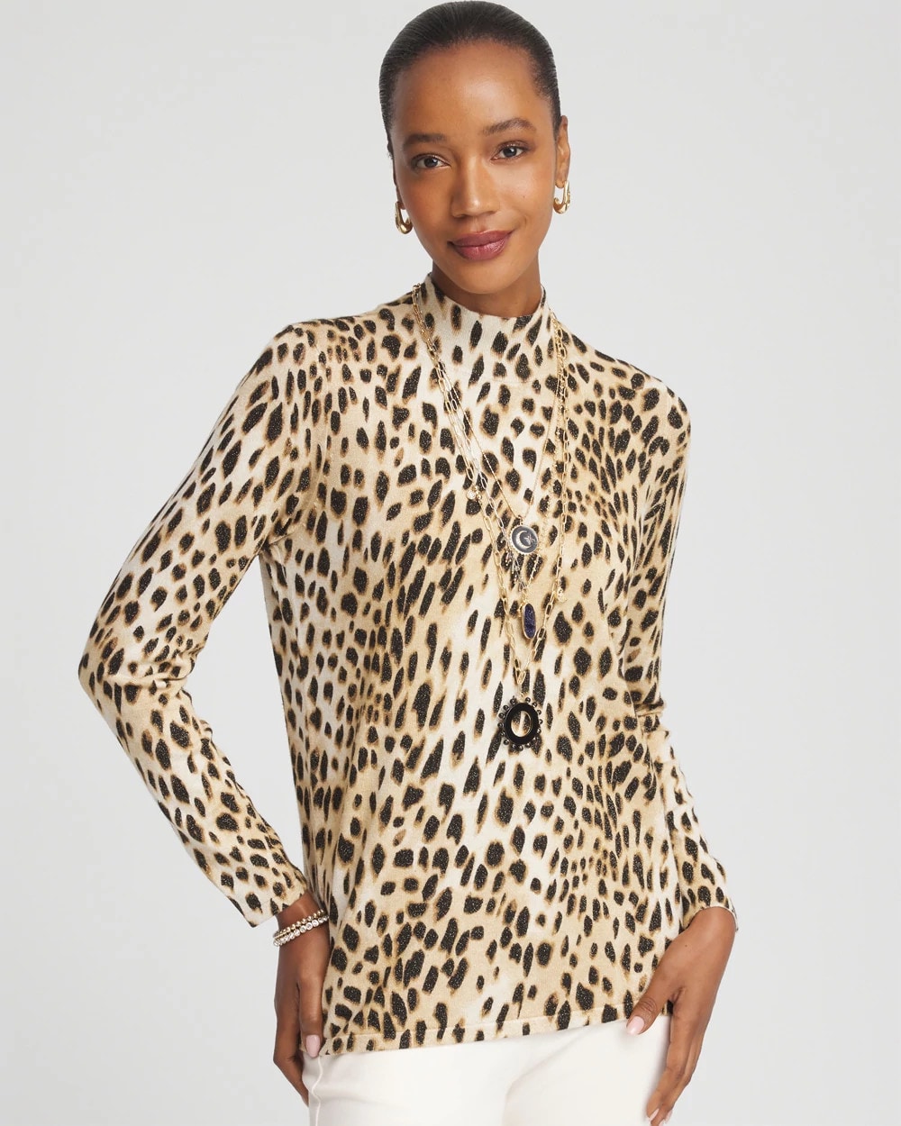Ella Mockneck Animal-Print Pullover Sweater | Chico's